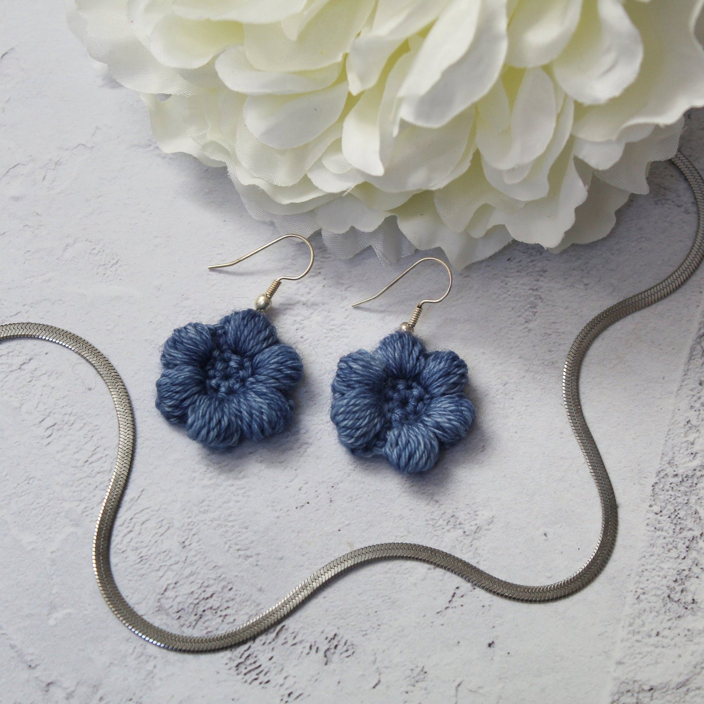 Crochet flower earrings as a kit or pattern